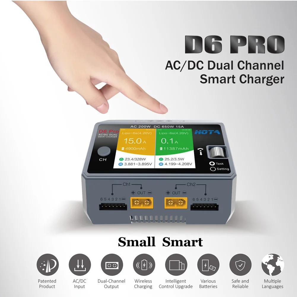 Original in Stock HOTA D6 Pro A /DC Dual Channel 1~6S Smart Battery Charger Discharger Lipo Charger for RC Model Parts