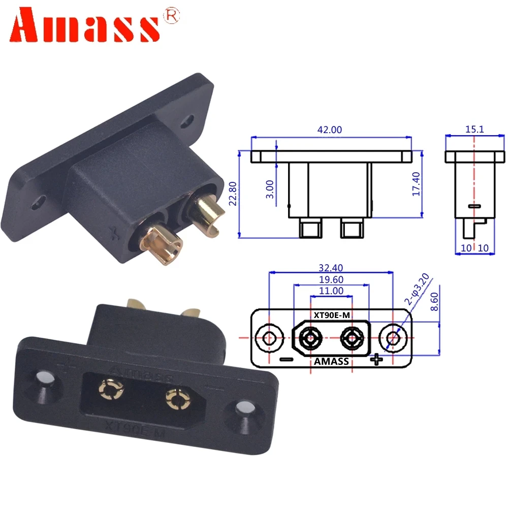 AMASS Black XT90E-M Battery Connection Plug Gold-Plated Male Connector DIY Connecting Parts for XT90 RC Aircraft Drone FPV - Image 5