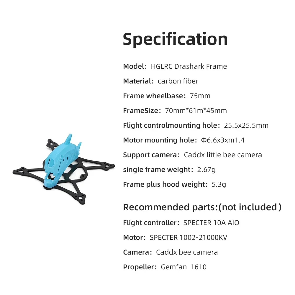 HGLRC Drashark Frame Kit 75mm Wheelbase for FPV Freestyle 1.6inch Micro Drones DIY Parts - Image 4