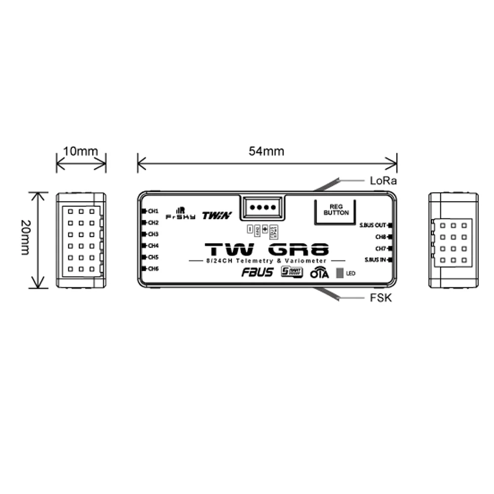 Future Flight FrSky TW GR8 Dual 2.4GHz Receiver With Built-in Air Pressure Sensor 8PWM Channels Can Support Telemetry Function - Image 4