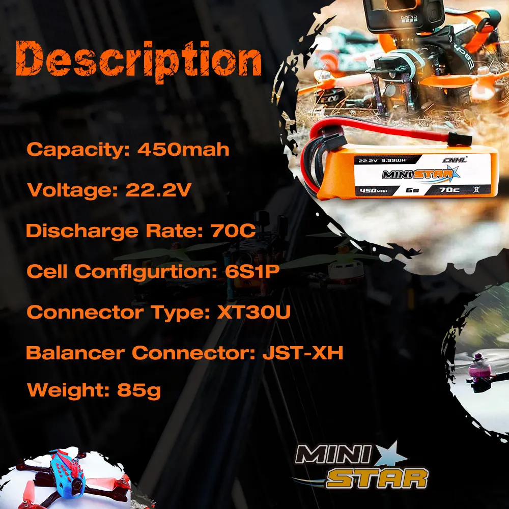 2PCS CNHL 6S 22.2V 450mAh Lipo Battery 70C Ministar With XT30 Plug For Mini Quad FPV Drone RC Quadcopter Helicopter Airplane - Image 2