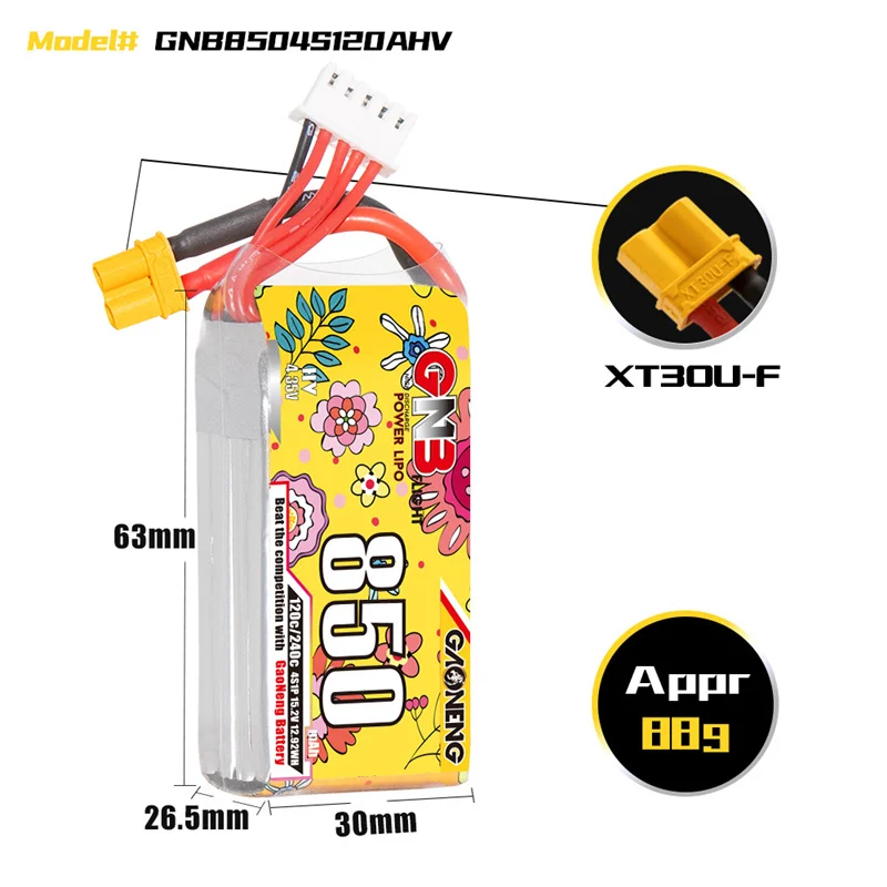 Upgraded GNB 4S 15.2V 850mAh Lipo Battery For FPV Racing Drone RC Quadcopter Helicopter Parts With XT30 15.2V Battery - Image 5