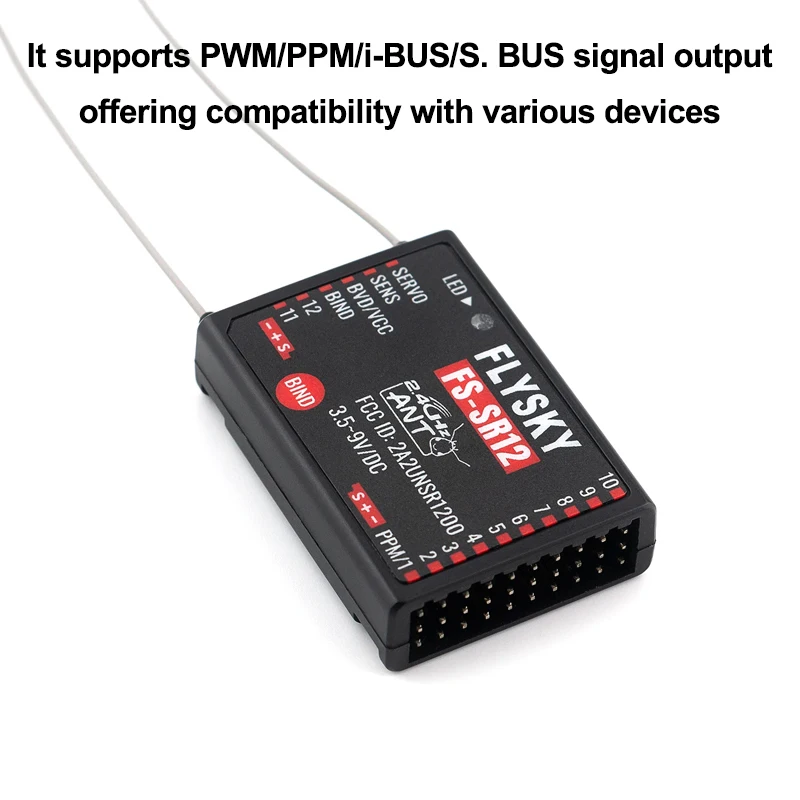 FLYSKY FS-SR12 12 Channels 2.4G Receiver Dual Antenna for RC Fixed Wing Car Boat Robot Model Toy ANT Protocol Transmitter FS-ST8 - Image 2