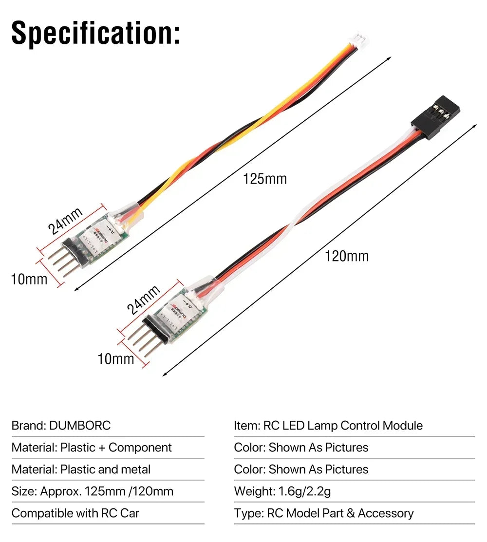DUMBORC 3CH LED Lamp Light Controller Switch Panel System Turn on/off ZH1.5/JR Plug for RC Mini Car Fixed-wing Aircraft Parts - Image 6