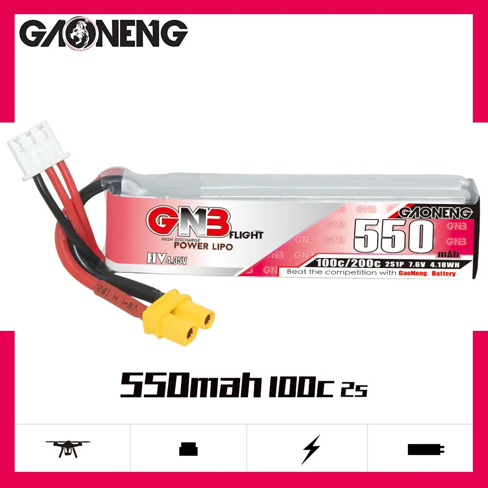 GNB HV 7.6V 550mAh 100C/200C Lipo Battery Tinyhawk For RC Helicopter Quadcopter FPV Racing Drone Spare Parts 2S Battery - Image 2