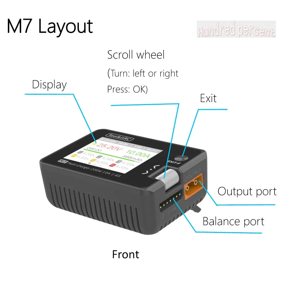 ToolkitRC M7 200W 10A DC Balance Charger Discharger for 1-6S Lipo Battery With Voltage Servo Checker ESC Tester Receiver LCD IPS - Image 6