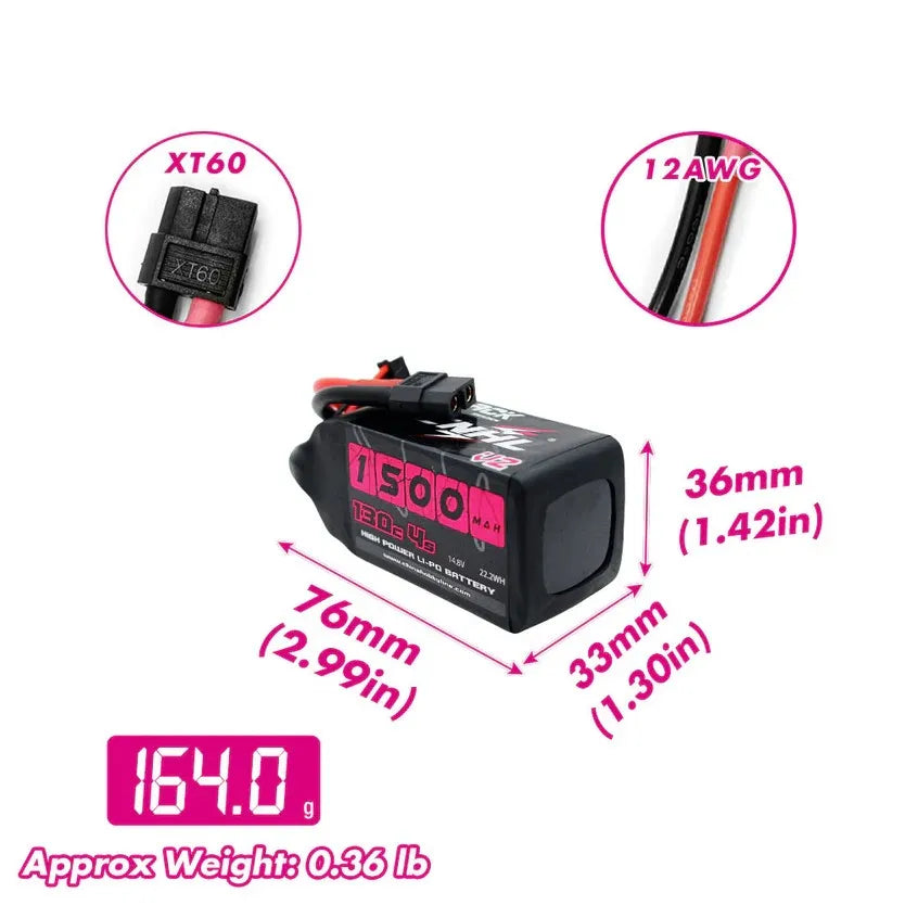 CNHL Black Series V2.0 1500mAh 14.8V 4S 130C Lipo Battery XT60 Plug For 5inch 6inch Quadcopter Drone Fixed-wing Airplane - Image 2