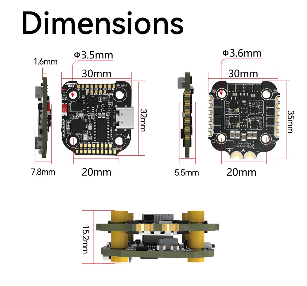 SpeedyBee F405 Mini BLS 35A 20x20 Stack Flight Controller BLS 35A Mini V2 4in1 ESC for RC FPV Racing Drone - Image 6