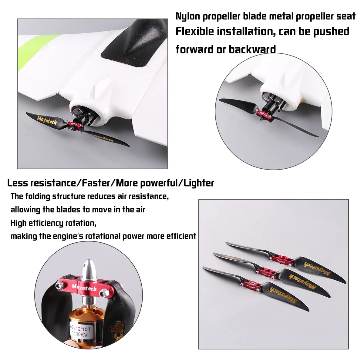 Mayatech 8MM Package for sale model aircraft metal folding propeller + folding nylon propeller fixed wing propeller clamp seat - Image 12
