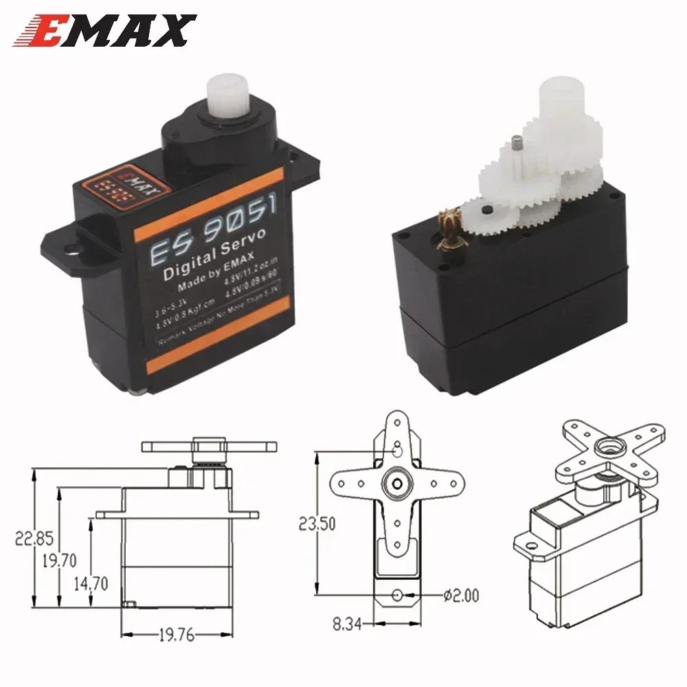 EMAX New ES9051 ES9251 4.3g/2.5G Digital Servo Motor Plastic Gear 0.8kg Torque for 3D F3P Airplanes - Image 2