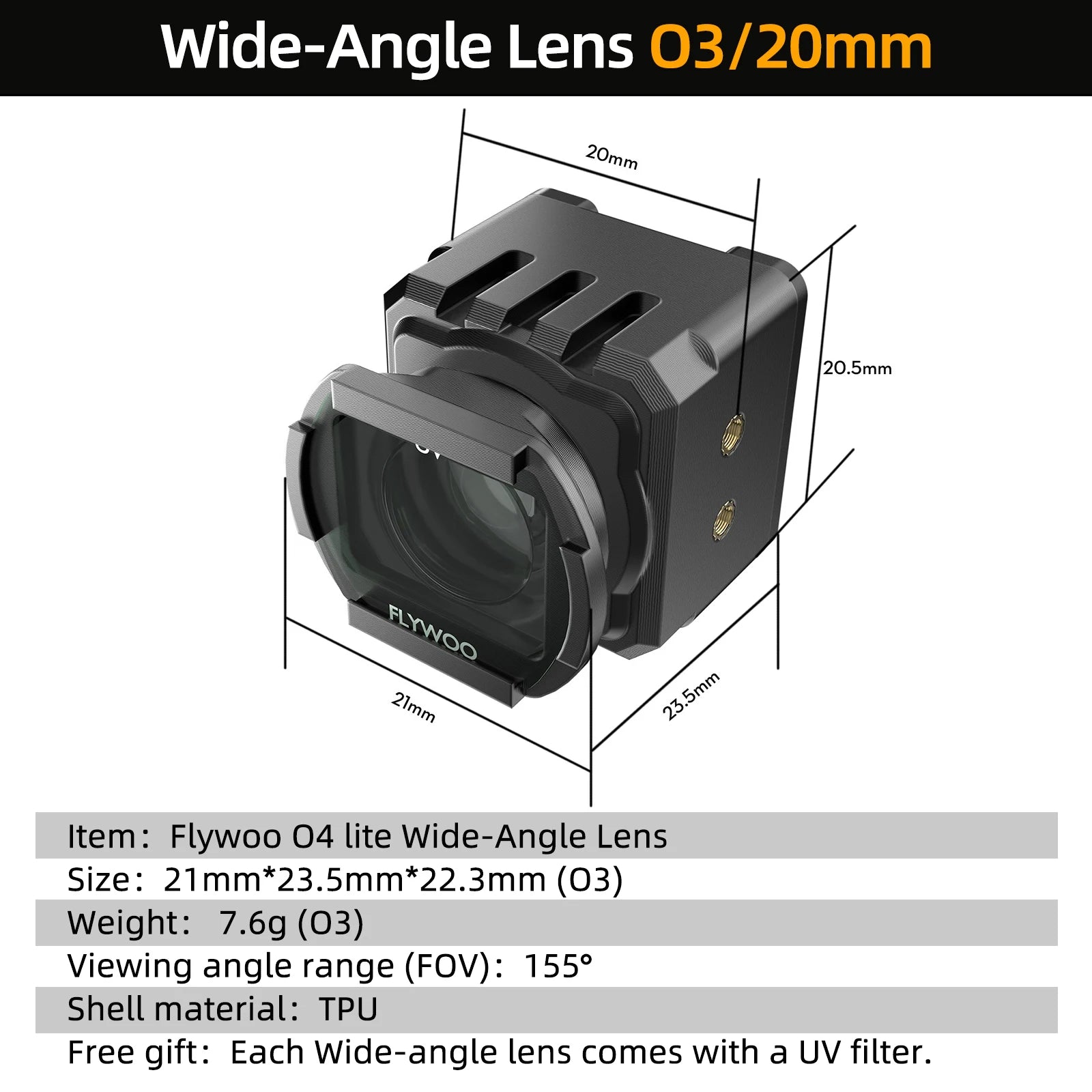 FLYWOO O4 Lite Wide-Angle Lens 155° FOV Wide Field View For DJI O3/O4 O4 PRO Camera Frame FPV Quadcopter Drone Accessory - Image 7