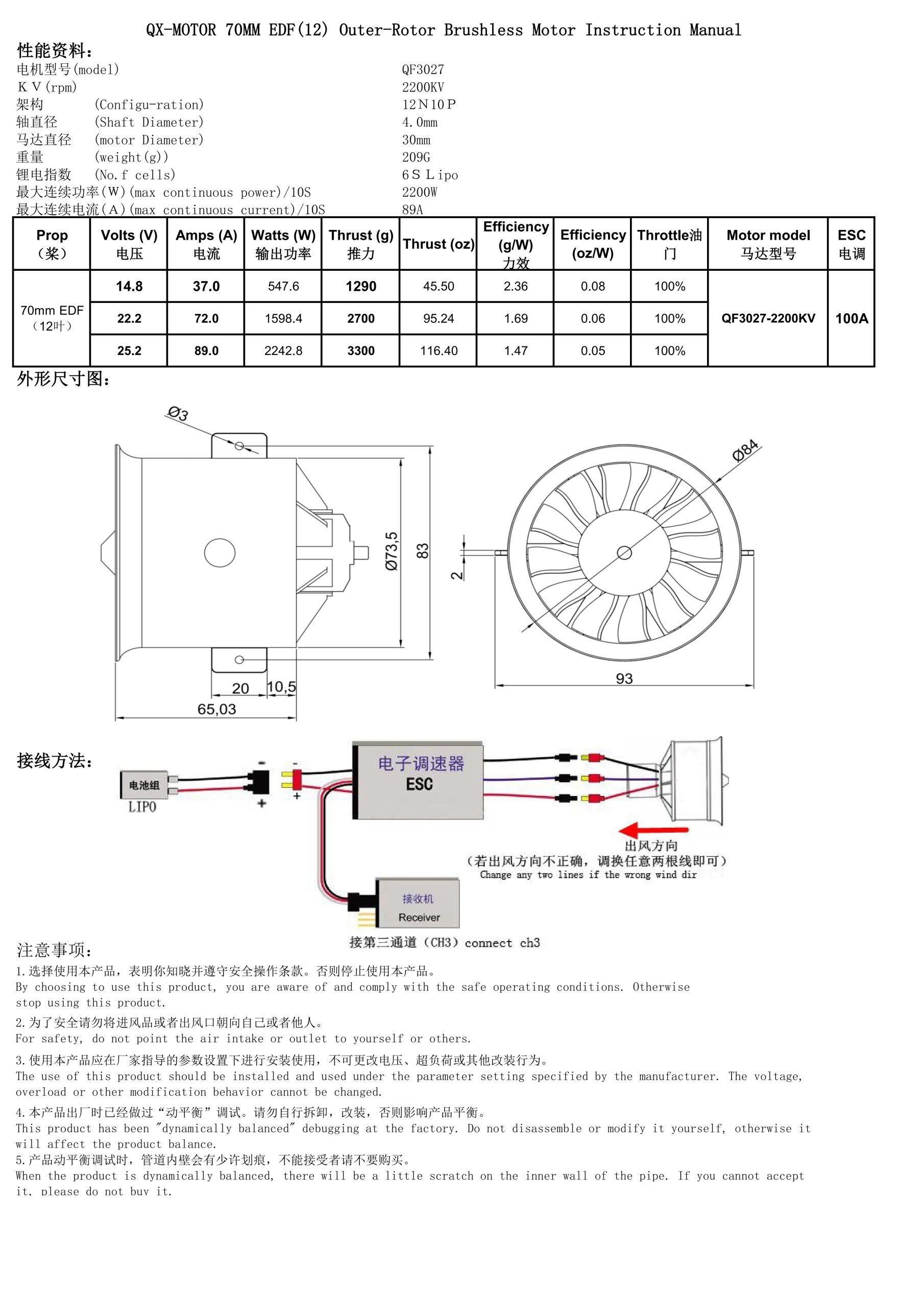 QX-MOTOR 70mm 12Blade Ducted Fan EDF with 6S Brushless Motor use 100A ESC Suitable for Jet Helicopter Drone Fixed-wing Parts - Image 7